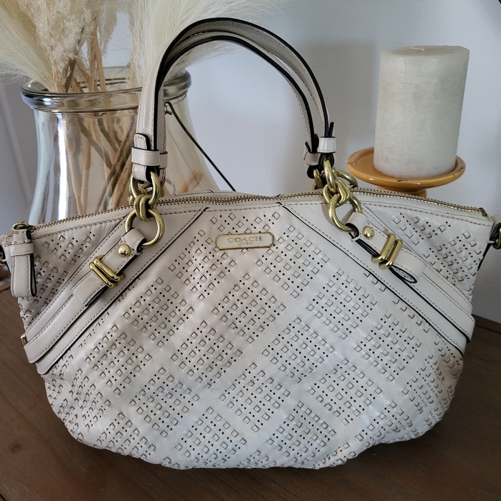 Coach Madison Sophia Satchel Bag in Perforated White/Bone Leather - Picture 2 of 9